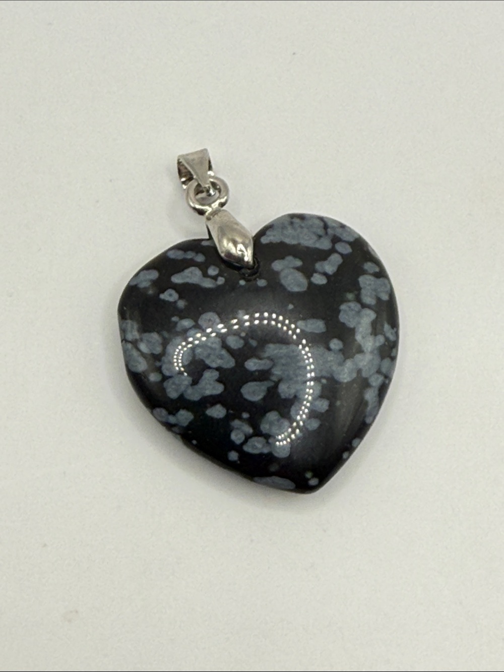 Vintage Silver Tone Black Gray Heart Gemstone Statement Pendant